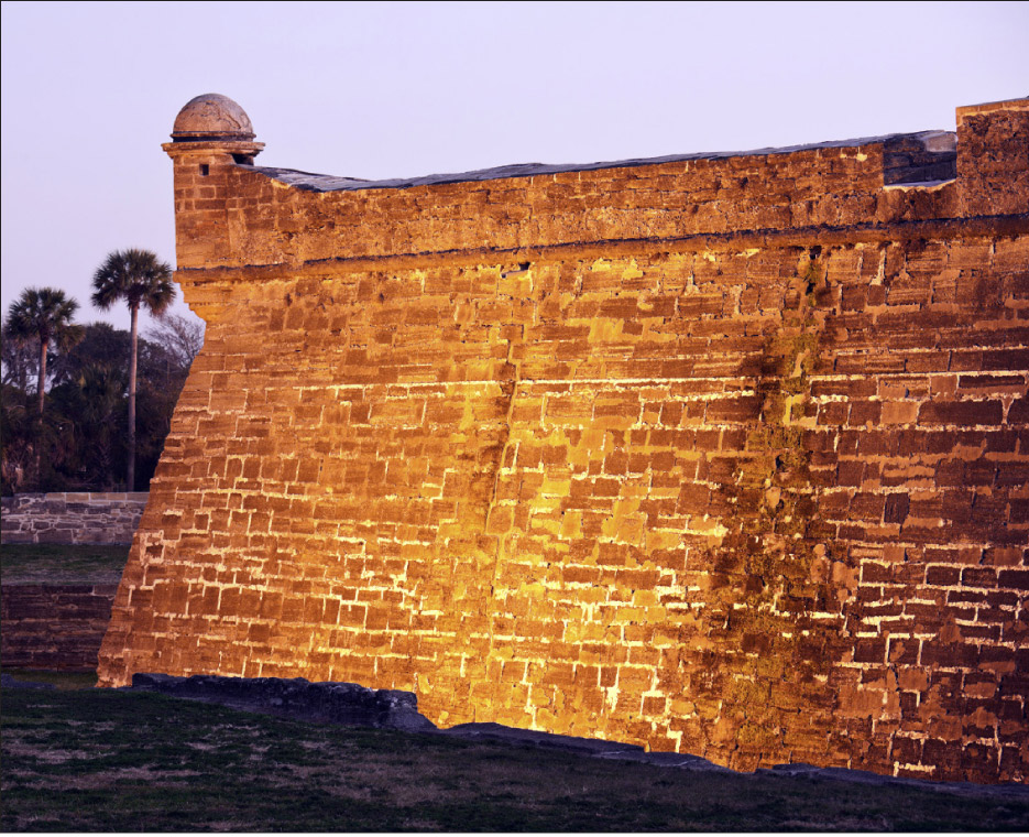 The fortress of San Marco, built of native Florida coquina stone, withstood a month-long barrage of cannon fire in 1740. Completed in 1695, It is the oldest intact large-scale stone structure in America.