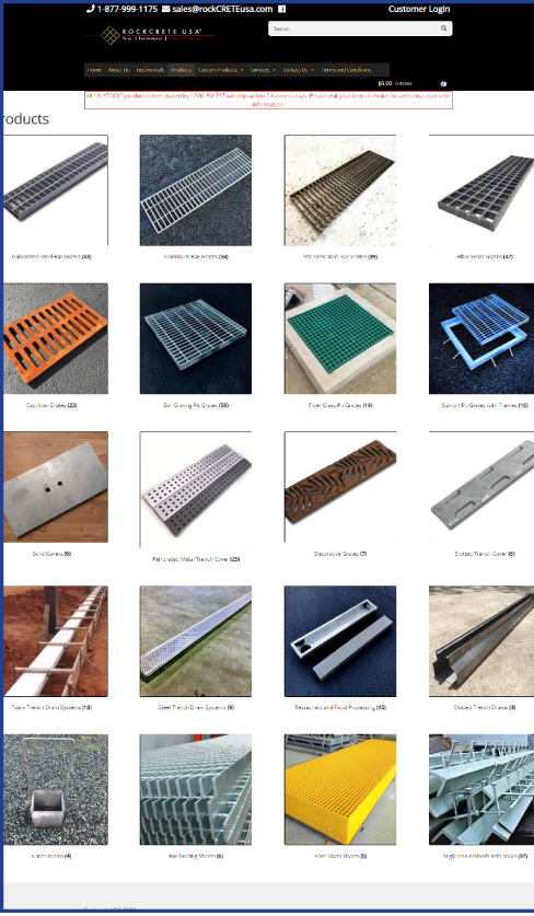 Product page from the Rockcrete USA website displays a wide selection of options, gives customers the option to shop for a system online.