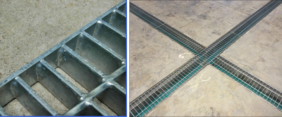 Heavy-duty hot dip galvanized grates are used for pit covers and the Mega-Max trench drain system.