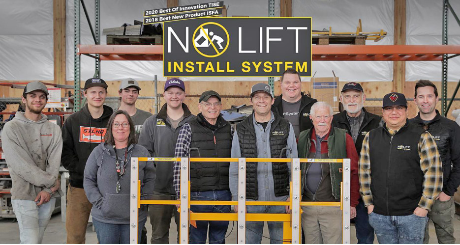 The No-Lift System crew celebrates their new 4,000 sq. ft. manufacturing facility. The goal of the new facility is to bring all the production processes in-house, with an emphasis on quality control.