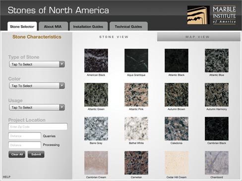 NEW IPAD APP THAT GIVES DESIGN AND CONSTRUCTION PROFESSIONALS QUICK, EASY ACCESS TO DETAILED INFORMATION ABOUT NATURAL STONES QUARRIED IN NORTH AMERICA.