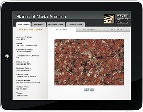 The new MIA app features marble, granite, and other stones from more than 90 quarries in North America. Stones of North America gives architects, builders, designers, homeowners, and others shopping for natural stone an easy way to view and select locally sourced natural stone. Users can search natural stones by type, color, intended use, location, and distance from a project. Stones are displayed in vivid color and are showcased through stunning photos of their use in commercial and/or residential applications.