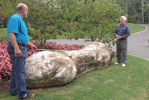 Bill Ralston, shown at right, was commissioned to produce the 2013 Governor’s Arts Awards sculptures (pictured below) presented this past April. Each sculpture is similar, yet hand-crafted and unique, produced from a 10,000 pound Tennessee limestone boulder excavated from the grounds of the Tennessee Governor’s Residence. “I often use recycled stone in my sculpture, and this was a really unique opportunity to use local stone,” said Ralston. The Tennessee Cedar marble birds are from stone that Ralston originally acquired from the Tennessee Marble Company.