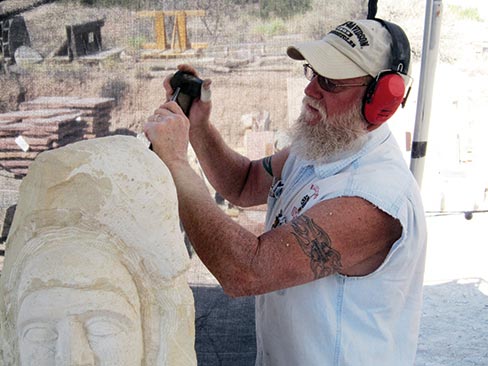 Student Rick Coon, (Raccoon Stone in Byron, Georgia) working in limestone. Each of these three students have taken numerous workshops with Mark Saxe. Their progress has been remarkable.