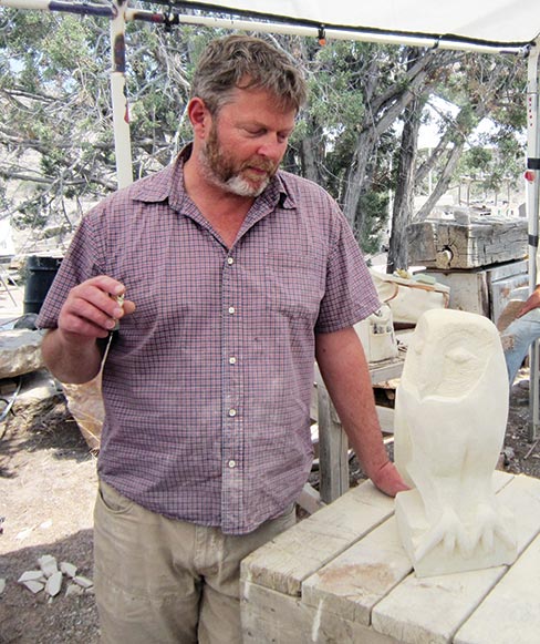 Antoine Leriche (New Mexico) with his owl during the class review, 2013 session.