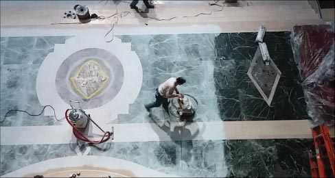 Birdseye view of St Paul’s nave floor during the restoration process.