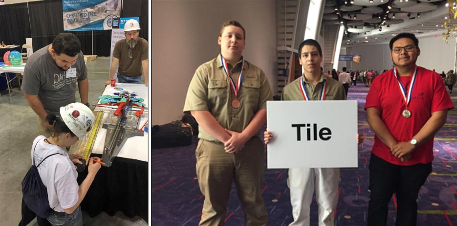 above, Left: Focusing on installation Above, Right: The competition winners (l. to r.): Nathaniel Selby, Shaw High School, third place; Martin Sanchez, Griffin High School, first place; Christian Mendoza, Kennesaw Mountain High School, second place.