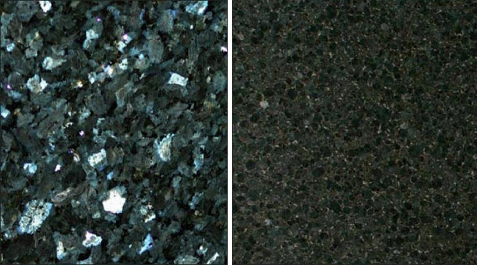 Above, Left: Emerald Pearl Granite from Norway  Above, Right: Verde Butterfly Granite