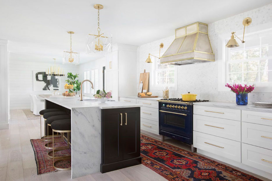 For her personal kitchen, designer Krystine Edwards chose White Cherokee marble for its unique texture and movement, something she couldn’t find in quartz.