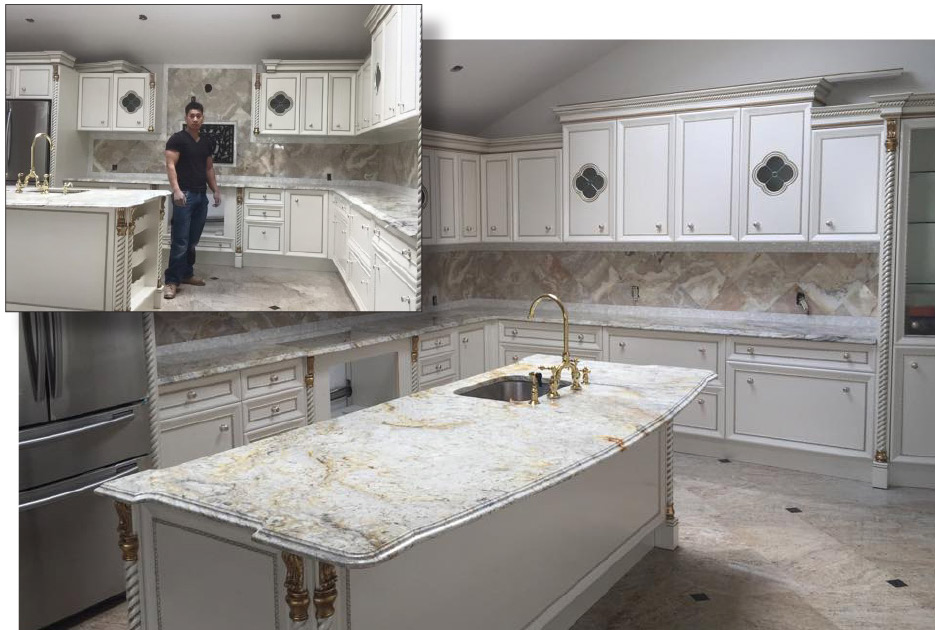 Vu Ly: “This Calacatta Gold kitchen included walls and floor tiles chosen to match.”