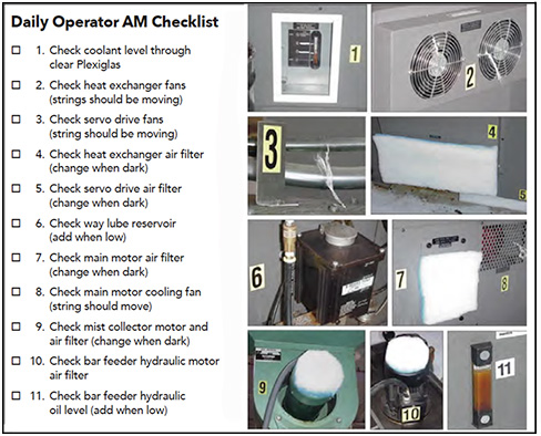 Autonomous Maintenance (AM): Place labels on a machine so any operator can easily follow the daily checklist.