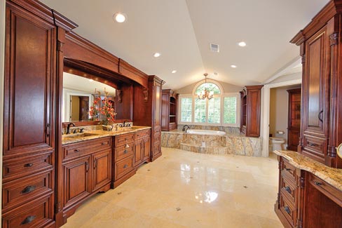 This contemporary New Jersey bathroom was designed by Len Malave of Malave Granite and Marble, located in Greensboro, North Carolina.