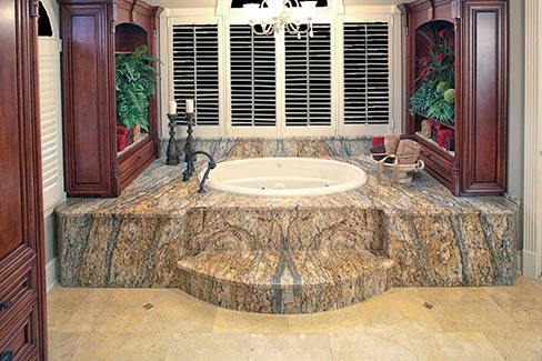 A palatial tub surround from the shop of Granite and Marble by Malave. This project was featured in the July 2012 SRG  (see www.slipperyrockgazette.net for the archived issue).