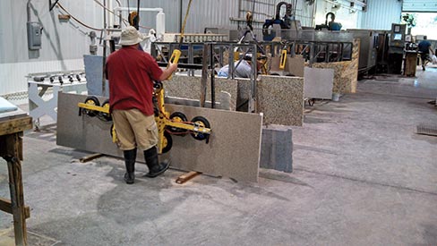  Preparing to move stone to the two Brembana CNC machines in BC Stone’s well-designed production line.