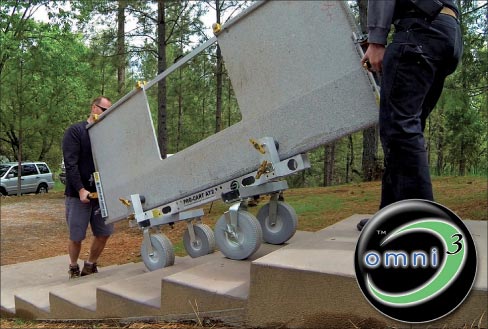 The Pro-Cart AT2 is designed with features to overcome jobsite challenges like curbs and stairs and safely bear the weight of large stone pieces. The oversize tires give extra cushioning when maneuvering the AT2 over sills and bumps. Pro-Cart AT2 Installation Cart and Aqua-Jaw™ Carry Vise™ are a great combination of tools to safely handle curbs and stairs.