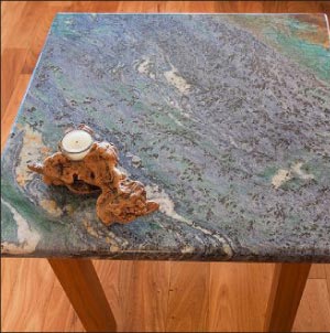 Luis Blue granite side table Photo courtesy of Ripano Stoneworks