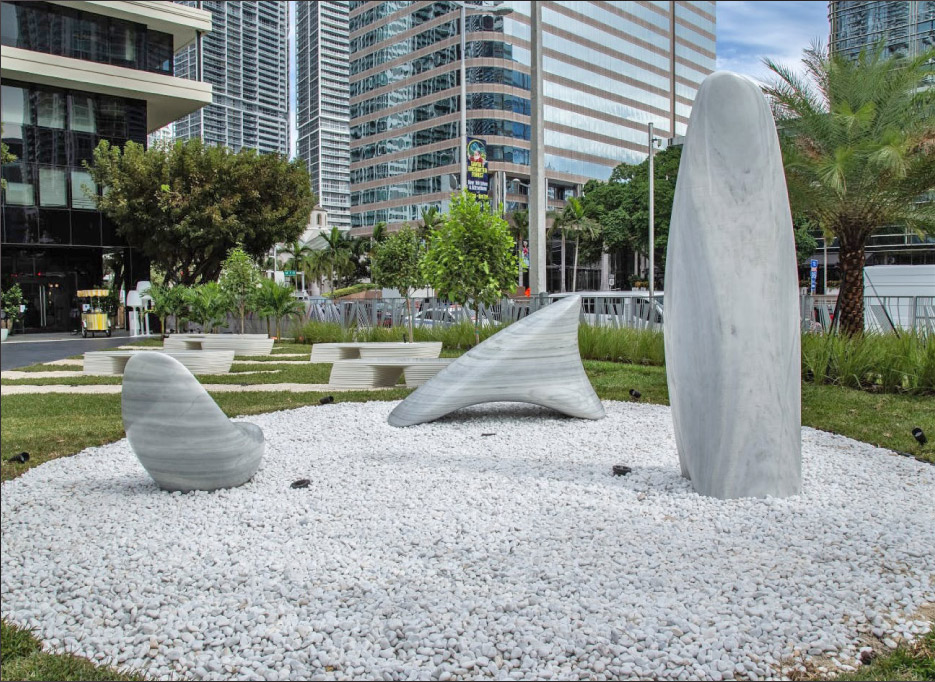 In a Miami, Florida, park, Cosentino & Pininfarina created a display of unique sculptural forms using Dekton® and natural stone.