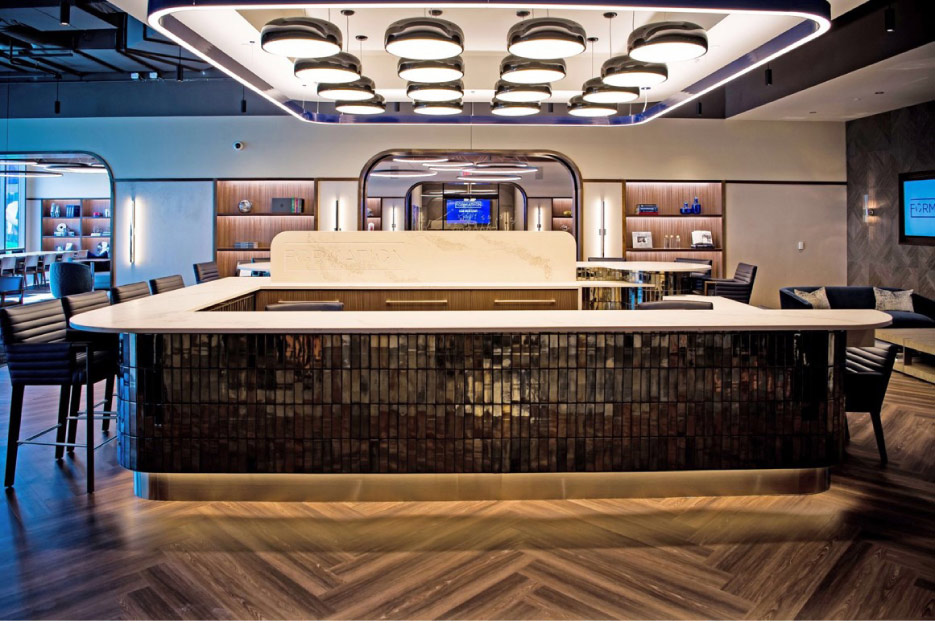 Bar and engraved panel with the word “Formation,” for the Dallas Cowboys Football Club, at the Star in Frisco, Texas.