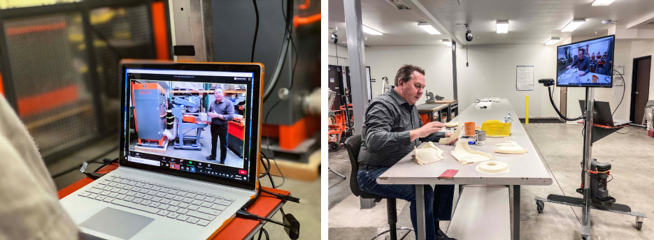 iQ Power Tools, manufacturer of power tools with integrated dust collection technology, has developed a new digital platform called the “iQ Virtual Visitor”.  Above, right: iQ's President Paul Guth demonstrates tool maintenance procedure via iQ's Virtual Visitor.