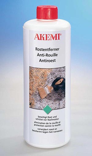 Akemi rust remover removes any rust stains that come from outside sources or from iron oxide within the stone