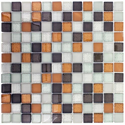 The 12˝ x 12˝ mosaic sheet contains chips which are 1˝ x 1˝ with 144 chips per sheet. The 13˝ x 12˝ mosaic sheet contains chips in various rectangular sizes with 25 chips per sheet