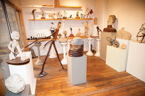 Wheelwright’s upstairs gallery is a smorgasbord of new and old projects in wood, stones and yes, even bones.