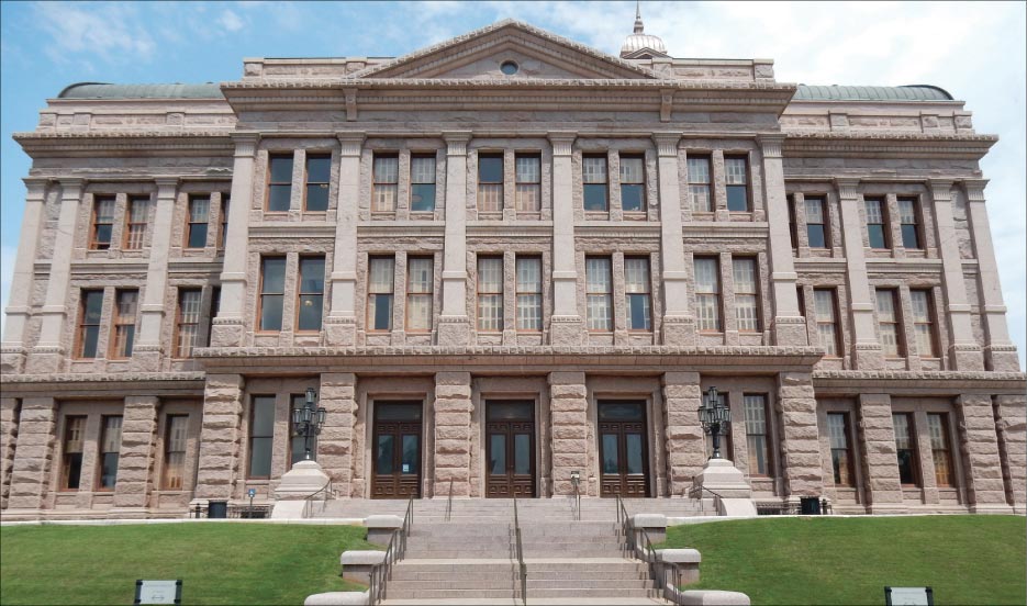 The visitor’s entrance to the Texas State Capital has a great view of the Texas Sunset Red granite construction.