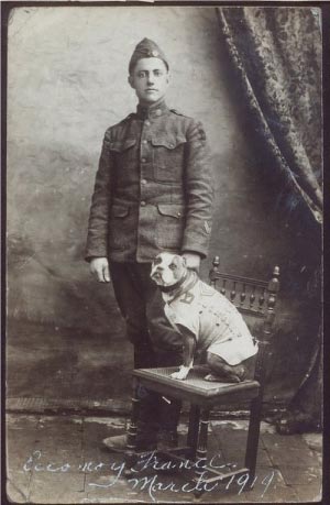 Corporal Robert Conroy and Sgt. Stubby in March 1919. Photo from Division of Armed Forces History, Smithsonian Institution.