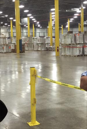 This warehouse floor at a food processing plant is a good example of urethane applied to an epoxy base, designed to withstand heavy forklift traffic.