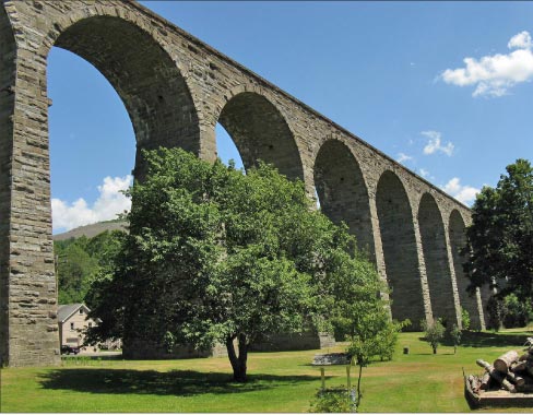 The Starrucca Viaduct railroad bridge in Lanesboro, Pennsylvania was built in 1848 with Ashlar Bluestone, quarried near the site. This massive stonework bridge marching across the landscape is still in use, a beautiful and functional  example of  this durable American sandstone.