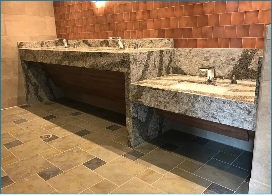 Handicap accessible vanity at the Disney World Wilderness Lodge in Orlando, Florida. NSMotif has completed large commercial projects for Disney World, including kitchens and bathrooms at the Wilderness Lodge.