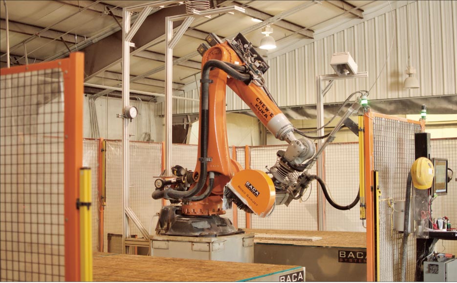 NSMotif’s dual-table BACA Systems Robo Sawjet, which employees helped name Chew-E-Baca, provides better efficiency and accuracy for surfacing projects.