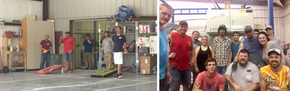 Above, left: Company picnics and tournaments offer an opportunity for bonding between employees, and a time of just plain fun.  Above, right: Doing something fun and worthwhile like volunteering for a community cause, or a Saturday company cleanup workday can be rewarding on several levels: fostering team spirit, and a sense of accomplishment. 