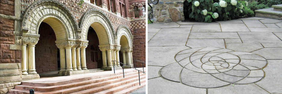 Above, left: Justin Hall, Harvard, Above, right: Amherst Grey Paving, Photo courtesy Aristotle Design Group Boston, MA