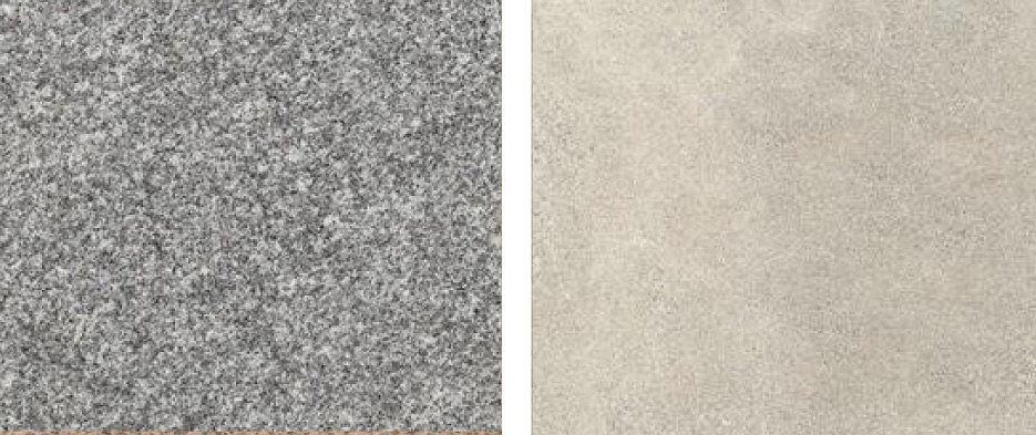 left: Woodbury Grey™ Granite        right: Indiana Limestone Full Color Blend™