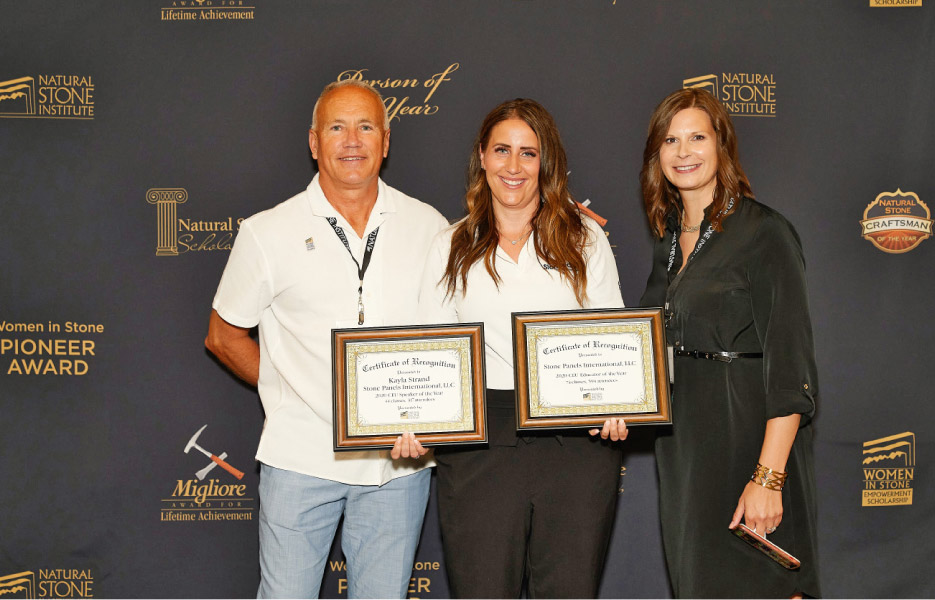 Stone Panels International LLC was named 2020 CEU Educator of the Year, and Kayla Strand, Regional Sales Manager for Stone Panels International was named 2020 CEU Speaker of the Year.