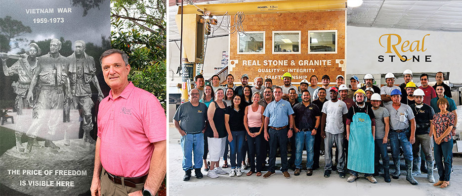 Bottom, Left: Ubilla was offered a proposal by the Vietnam Veterans of America, Chapter 566, to build the Florida Vietnam Veteran’s Wall in Veterans Park, in Port Saint Lucie. Below, Right: Great teams don’t happen overnight. They are formed by outstanding people. Meet the Real Stone Team!