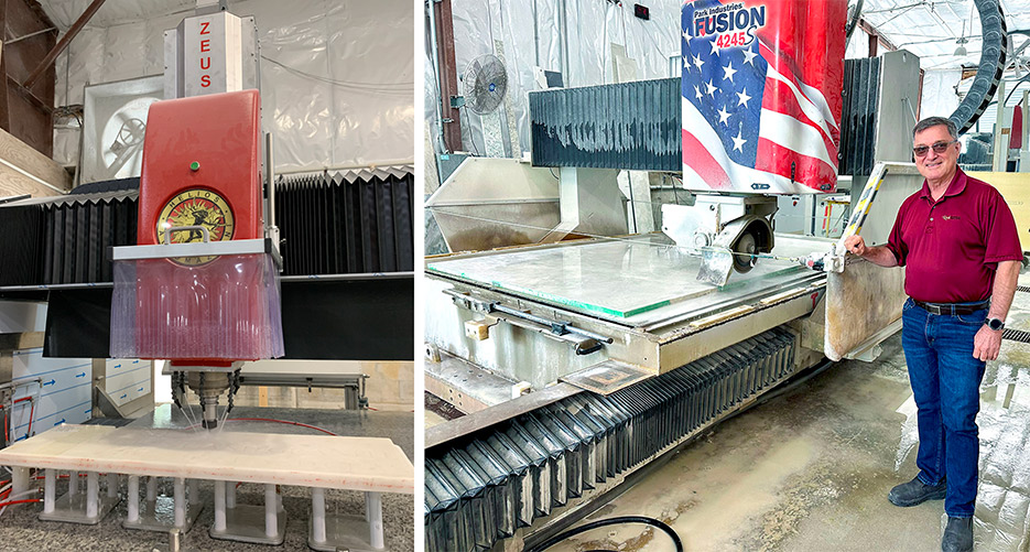 Newly installed Helios Zeus, in addition to Real Stone’s Helios CUT500 CNC Saw and a LUX Auto Face Polishing machine, used for monument faces and other projects.  Ubilla says their Park Fusion is a true workhorse.