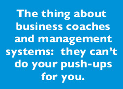 The thing about  business coaches  and management systems:  they can’t  do your push-ups  for you.