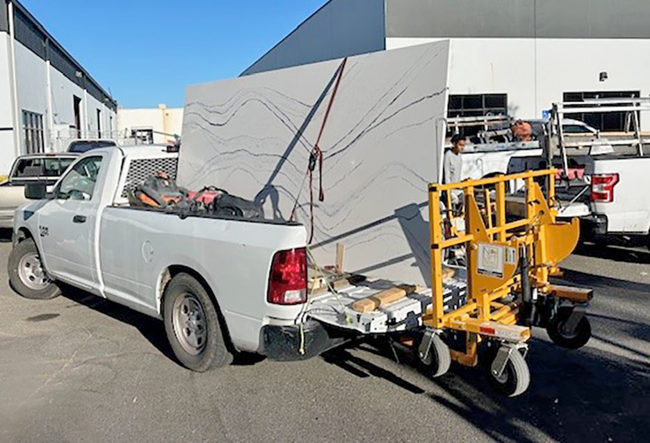 a locked and loaded full-size slab ready for transport to a nearby jobsite.