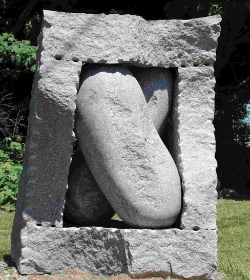 “Motion” a sculpture by Jesse Salisbury, was split and carved from “Jonesboro,” a granite supplied by J.C. Stone of Jefferson, Maine. “I am always working with the natural twists and torque possible in stone. My work is a still life of the natural geological movement and gradual change of stone.” 