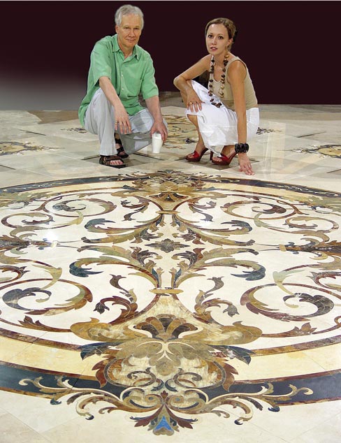 Capri Medallion with Harri and Annie Aalto of Aalto Design. A 3/4-inch thick marble lobby design was created for the Four Seasons Hotel, Westlake Village, CA 