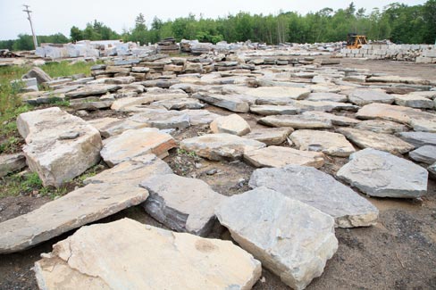 A 13 acre sea of stone from the many quarries of J.C. Stone Inc. including Heritage Valley (in foreground), Oak Hill, Northern Mahogany, Englishman’s Bay, Chandler Bay, North Jay White and Jonesboro Red. 