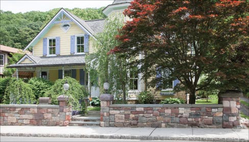 This wide shot of a 1860s residence in Piermont, New York is a good representation of Michael Jamieson’s mastery of masonry. Mike built the walls, piers, steps, paths and patio, using local materials.