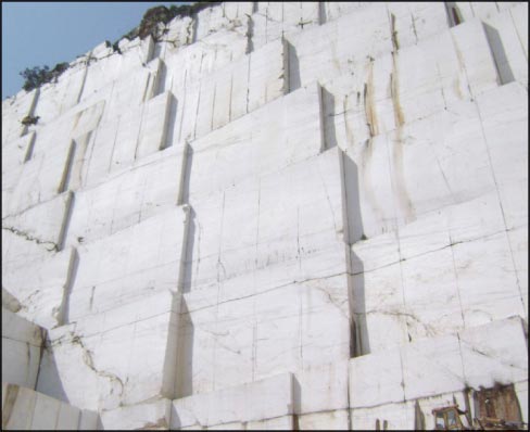 Pure Thassos White Greek marble has little to no veining.  (Quarry Photo Courtesy Eurostone)