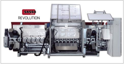 The Sasso Revolution machine incorporates new technology and a combination of 14 linear and toroidal spindles to produce a beautiful eased edge that’s comparable to one produced by hand, and is also considerably faster –processing up to 120 linear feet per hour.