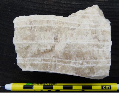 A sample of banded calcite, collected by the author in Montana.