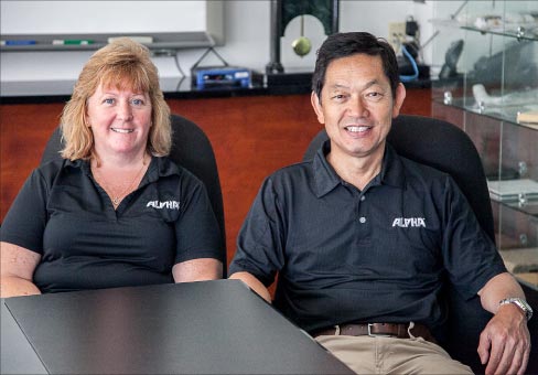 Alpha Professional Tools® has just celebrated its 32nd Anniversary in business, and is still a leading innovator in stone and tile tool manufacturing. From left: Mindy Wessel, General Manger, and Nao Takahashi, President of Alpha®.