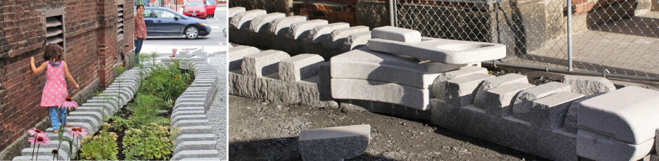 Unzipping the Earth. Miller calls this interactive sculpture “the world’s largest granite zipper .” The challenge: how to decorate a very long, narrow pocket park with native granite? The Miller solution: with something that's long and narrow – and totally unexpected.