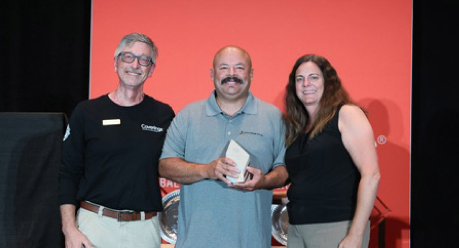 The second annual NTCA Craftsperson of the Year Award, Residential category was presented to Leo Reynaga (center) of  Visalia Tile and Stone, Visalia, California. 